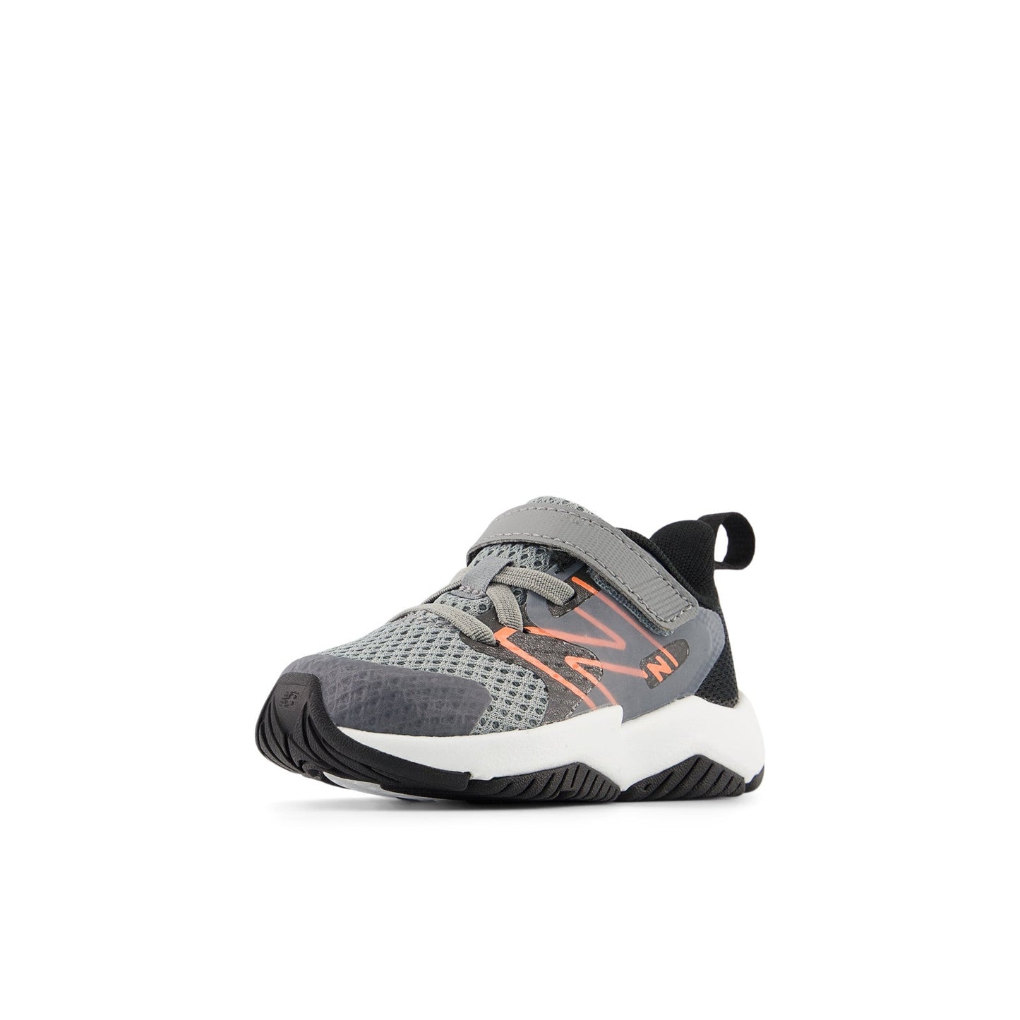 New Balance Kid's Rave Run v2 Bungee Lace with Top Strap in Slate Grey with Black and Tangerine Heat