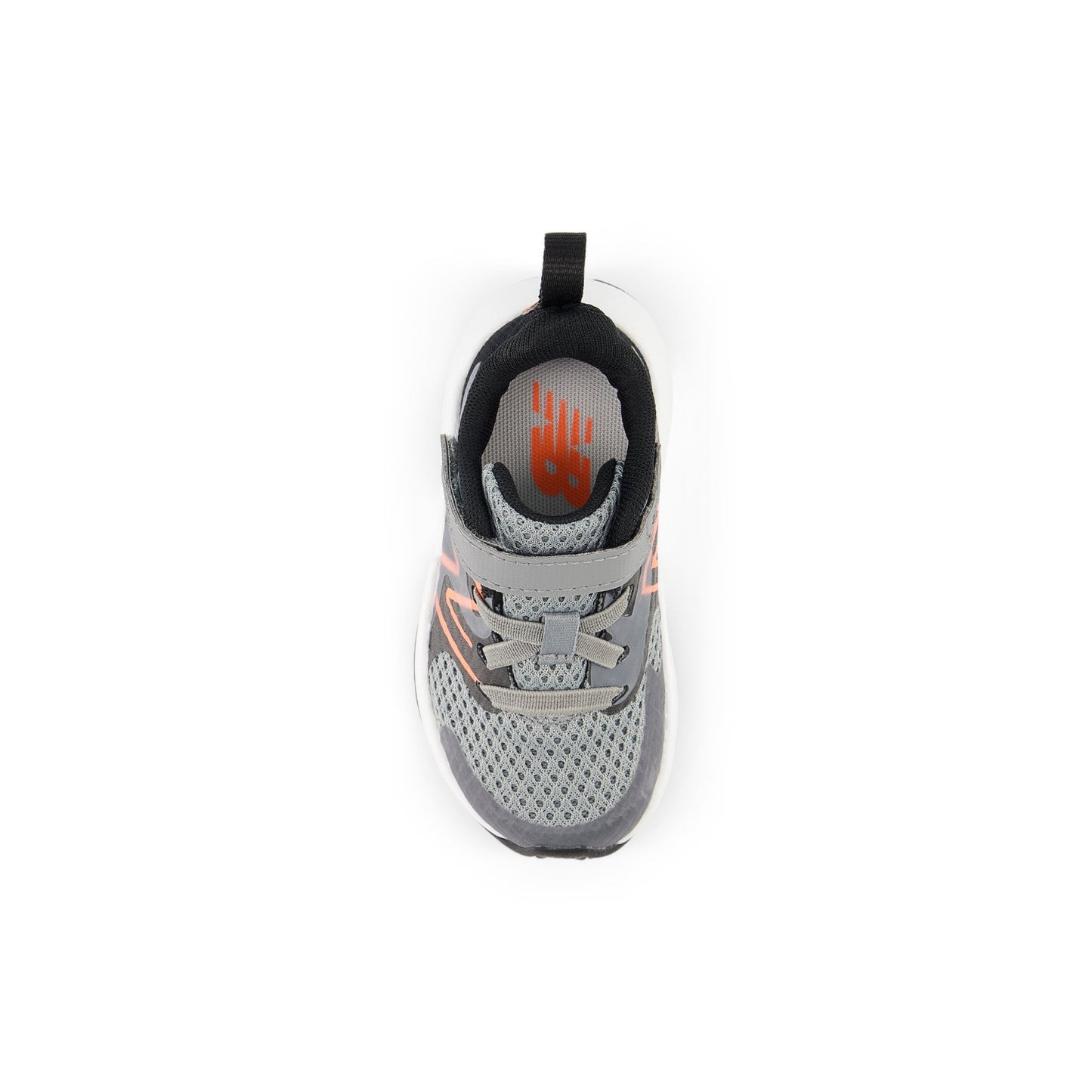 New Balance Kid's Rave Run v2 Bungee Lace with Top Strap in Slate Grey with Black and Tangerine Heat