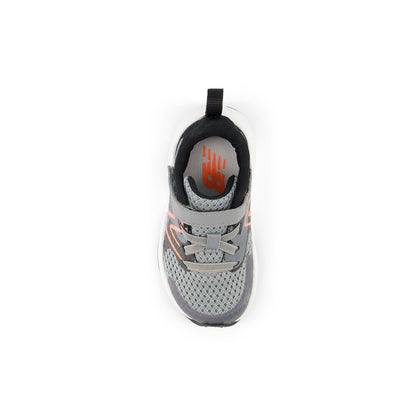 New Balance Kid's Rave Run v2 Bungee Lace with Top Strap in Slate Grey with Black and Tangerine Heat