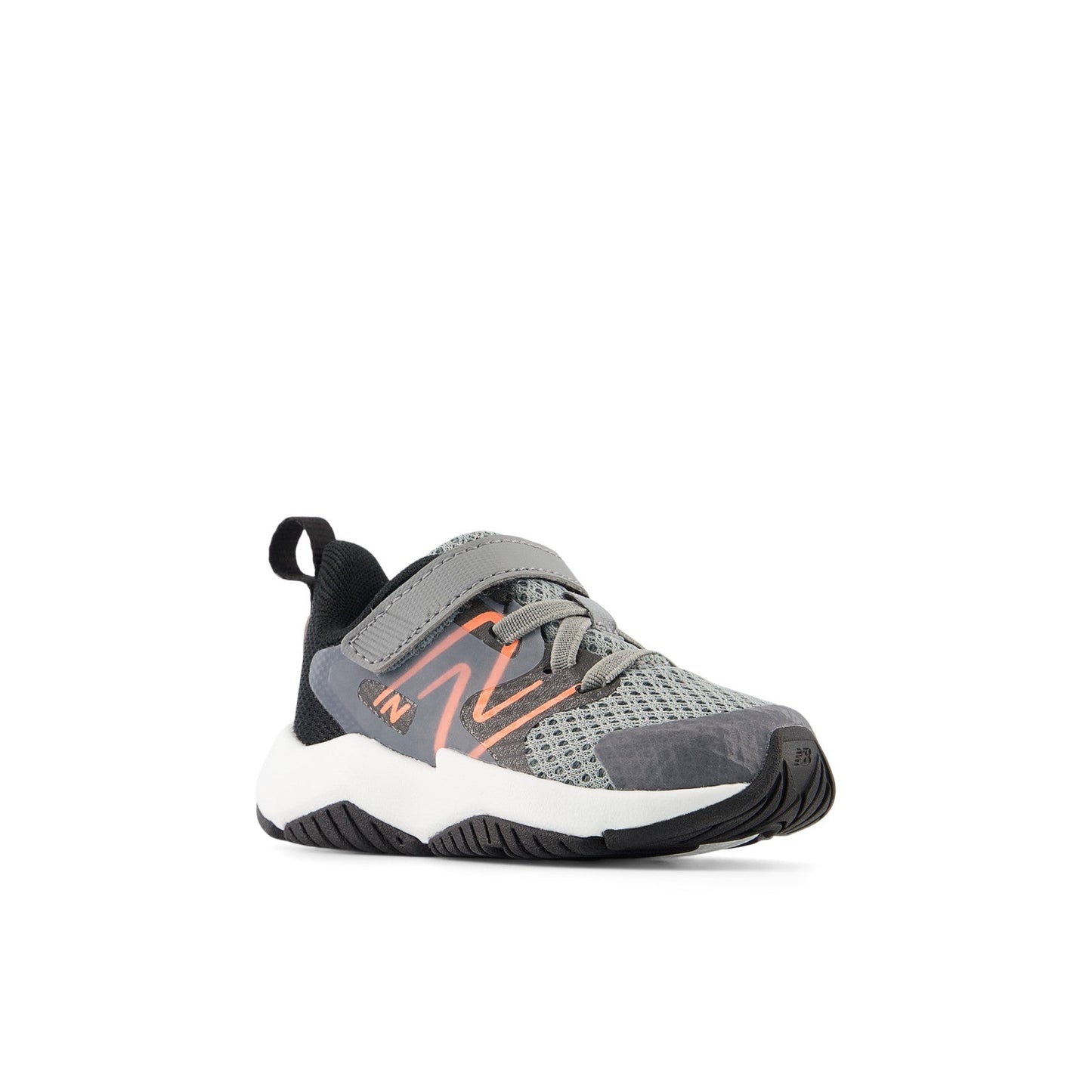 New Balance Kid's Rave Run v2 Bungee Lace with Top Strap in Slate Grey with Black and Tangerine Heat