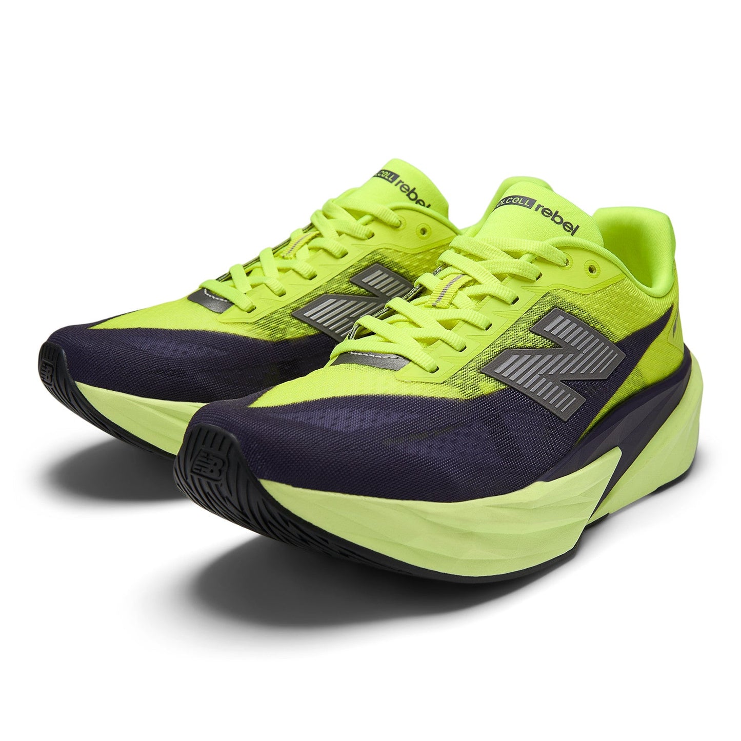 New Balance Men's FuelCell Rebel v5 in Alkaline Green with Boysenberry and Dark Silver Metallic