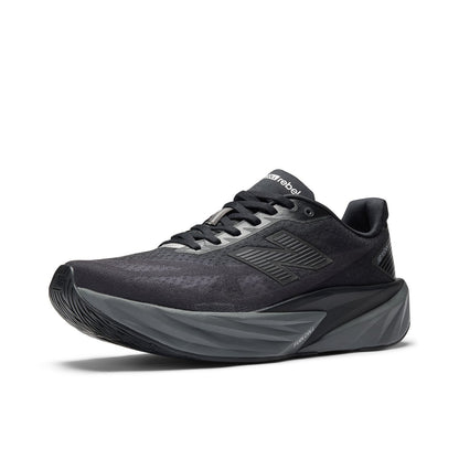 New Balance Men's FuelCell Rebel v5 in Black with Castlerock and Silver Metallic