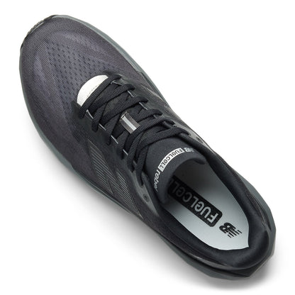 New Balance Men's FuelCell Rebel v5 in Black with Castlerock and Silver Metallic