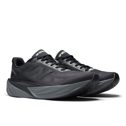 New Balance Men's FuelCell Rebel v5 in Black with Castlerock and Silver Metallic