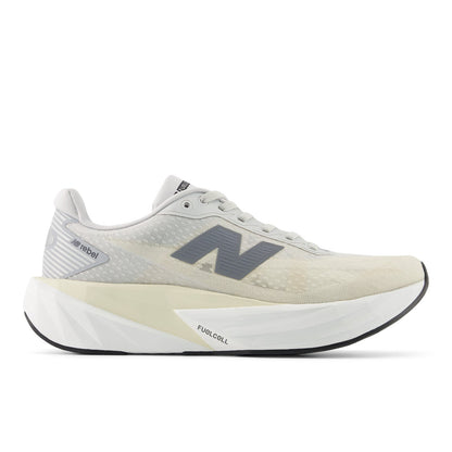 New Balance Women's FuelCell Rebel v5 in Linen with Grey Matter and White