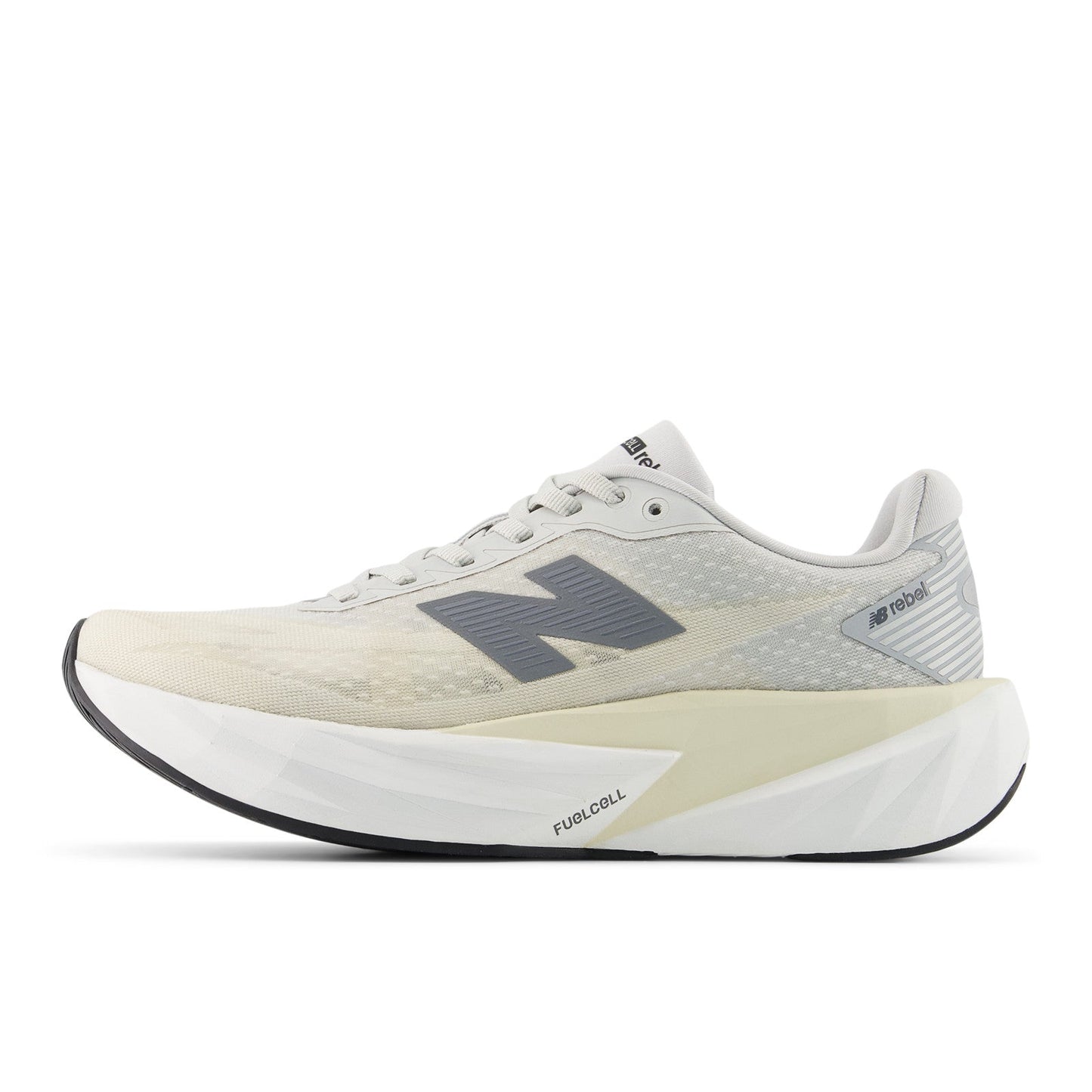 New Balance Women's FuelCell Rebel v5 in Linen with Grey Matter and White