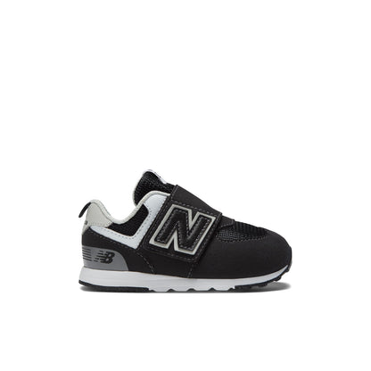 New Balance Toddler 574 B Hook & Loop in Black with Silver Metallic