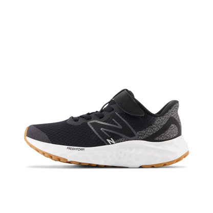 New Balance Kid's Fresh Foam Arishi V4 Bungee Lace with Top Strap in Black with White