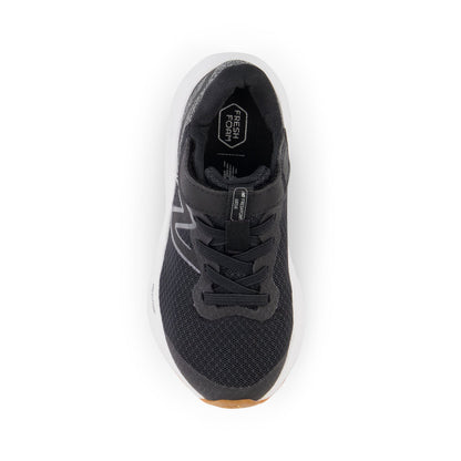 New Balance Kid's Fresh Foam Arishi V4 Bungee Lace with Top Strap in Black with White
