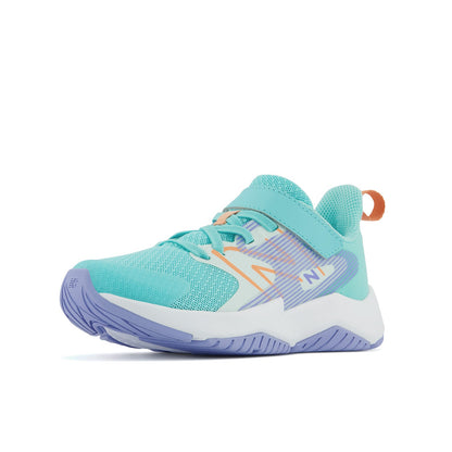 New Balance Kids Rave Run v2 Bungee Cord With Top Strap in Surf with Peach Glaze and Magic Hour
